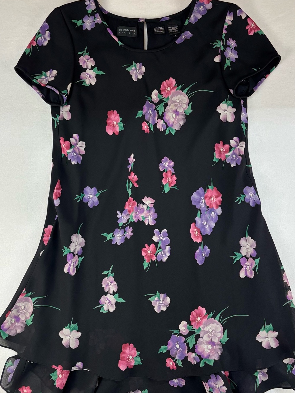 Liz Claiborne Black Tunic with Pink & Purple Floral Print